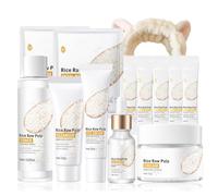 Set coreano per la cura del viso da donna, 13 pezzi, con detergente, toner, siero, crema per gli occhi, crema per il viso, maschere e fascia per capelli, set regalo idratante per donne