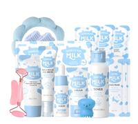 Set coreano per la cura della pelle, 17 pezzi, per adolescenti e ragazze, con detergente, toner, siero, crema per gli occhi, crema per il viso, maschere e gua sha, set per la cura del viso da donna