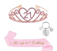 Set Corona Compleanno, Corona Tiara Regina Regalo Compleanno Donna Argento con Birthday Girl Tracolla Birthday Girl Fascia Sash per Spose Concorsi di Bellezza Feste Compleanni (D)