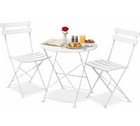 Set Cortina Bistrot da Giardino - Tavolo Rotondo e 2 Sedie Pieghevoli in Acciaio, Colore Bianco, Design Elegante per Balcone, Terrazzo Giardino e Veranda