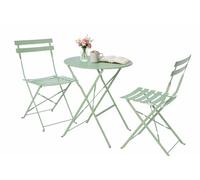 Set Cortina Bistrot da Giardino - Tavolo Rotondo e 2 Sedie Pieghevoli in Acciaio, Colore Verde, Design Elegante per Balcone, Terrazzo Giardino e Veranda