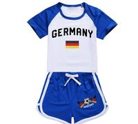 Set corto da ragazza, 2 pezzi, stampa bandiera tedesca, alla moda, estivi, con camicia e pantaloncini, tuta sportiva larga (blu, 7-8 anni)