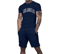 Set corto maglietta uomo manica corta - Set estate stampa lettere casual chic confortevole classico streetwear vestito taglio ampio tutti i giorni all'aperto sarti, Blu scuro, M
