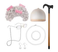 Set cosplay da 7 pezzi per vecchie donne, costume drammatico performance senior dressing, costume da cosplay della nonna, perfetto per Halloween, feste e spettacoli sul palcoscenico