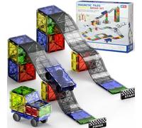 Set Costruttivo Magnetico 2-in-1 Pista da Corsa & Strade, Set di Giocattoli Magnetici 40 Pezzi con Auto, Giocattolo Montessori, Giocattolo Educativo per Bambini a partire da 3 Anni, Giocattolo