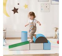 Set Costruzioni Morbide per Bimbi 1-3 Anni con 5 Blocchi Colorati, Set da Gioco Blocchi Morbidi per bambini in Finta Pelle e Schiuma, Marrone, Cachi, Blu, Verde e Celeste