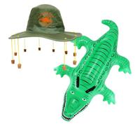 Set costume australiano australiano con cappello verde in sughero con stampa canguro arancione e coccodrillo gonfiabile, set di accessori per costume in maschera per la Giornata dell'Australia