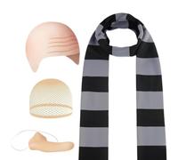 Set Costume Cuffia Calva Classico Prop Morbido In Lattice Per Costumi | Cappello Sciarpa A Righe Nere Grigie Per Papà Fidanzato Marito Fan Appassionati Feste Cosplay Sfide Personaggio