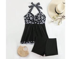 Set costume da bagno con stampa floreale, incrocio sulla vita e laccetti, costume da bagno e completo estivo da spiaggia per donna, costume da bagno a canottiera per donna L,M,S,XLFlorealeTessuto da c