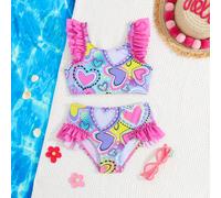 Set costume da bagno per ragazze giovani con volant e stampa a cuore 6Y,7Y,4Y,5YGeometricoTessuto da costume da bagno