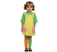 Set costume da calza lunga per ragazze, vestito Pippi, grembiule e calze verdi arancioni, costume da Pippi per bambini per Halloween World Book Day Dress Up