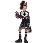 Set costume da cheerleader Fear Squad, nero e bianco, in poliestere, taglia M/XL (14-16), include fiocco, calzini e pom-pom, ideale per feste in costume di Halloween, travestimenti, giochi di ruolo e