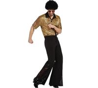 Set Costume Da Discoteca: Camicia Scozzese Con Pantaloni Svasati Con Paillettes, Maniche Corte, Accessori Inclusi (03,2XL)