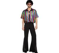 Set Costume Da Discoteca: Camicia Scozzese Con Pantaloni Svasati Con Paillettes, Maniche Corte, Accessori Inclusi (02,XL)