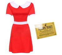 Set costume da donna vincitore del biglietto d'oro vestito rosso colletto...