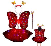 Set costume da fata da bambina, set con , include gonna a LED, di farfalla, bacchetta e fascia per capelli per feste