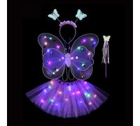 Set costume da fata ragazza - Costume da principessa per bambina con fascia - Bacchetta luminosa a LED e fascia per costume per ragazze che si vestono e ballano