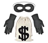 Set Costume da Ladro con Maschera e Borsa da Soldi in Dollari - Accessorio per Adulti e Bambini per Carnevale