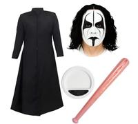 Set costume da lottatore sting da uomo con spolverino lungo, parrucca, pittura per il viso bianco e nero e pipistrello gonfiabile, costume retrò per wrestling, feste anni '90 e fumetto - standard