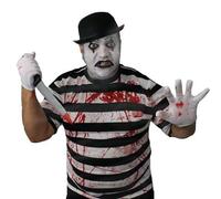 Set costume da mimo horror per Halloween, maglietta, cappello, sangue finto, pittura per il viso e guanti, costume inquietante per adulti, spaventoso look da clown silenzioso per Halloween e feste a