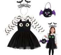 Set costume da pipistrello per bambini, 5-7 anni Costume da pipistrello per bambini piccoli Glow in The Dark con cerchietto e borsa,Costumes da pipistrellop bambine Costumi carnevale Abiti cosplay