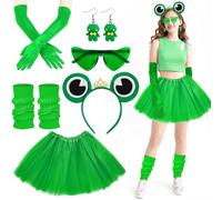 Set costume da rana di Halloween, costume da rana per adulto, fascia per capelli da rana, guanti, coda, cuore verde, occhiali, costumi tutù, polsini verdi per le gambe, per festa a tema carnevale.