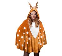 Set costume da renna da donna, 3 pezzi, kit di accessori per le vacanze, mantello finto con cappuccio, feste di Natale, Halloween, cosplay, festival, eventi a tema