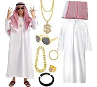 Set Costume Da Sceicco - Fancy Dress Medio Oriente - Completo Abbigliamento Arabo Del Medio Oriente | Travestimento, Gioco di Ruolo per Feste, Carnevale, Natale, Performance sul Palco, Feste a Tema