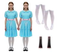 Set costume da sorelle gemelle malvagie - S + L - abiti blu, calze bianche e sangue finto - perfetto per travestimenti da personaggio del film e Halloween