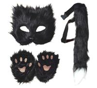Set costume da volpe: 3 pezzi di maschera pelosa di Therian, coda e zampe | Costume da gatto soffice e soffice per cosplay e mascherate di Halloween..Set completo da volpe con maschera, coda gu
