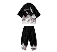 Set Costume Giapponese Casual Retro Da Uomo In Kimono Con Giacca E Pantaloni