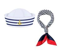 Set Costume Marinaio - Cappello & Sciarpa a Righe Blu Navy per Uomo/Donna per Halloween, Carnevale e Feste a Tema Nautico