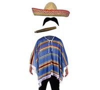 Set costume messicano - poncho + sombrero + sigaro + baffi