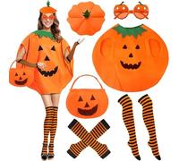 Set Costume Zucca Halloween - 6PCS con Cappello, Occhiali, Borsa e Guanti