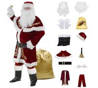 Set costumi da Babbo Natale da 12 pezzi, kit cosplay costume da Babbo Natale per le vacanze di Natale, costume da Babbo Natale da uomo, set cosplay da Babbo Natale adulto per la vigilia di Natale