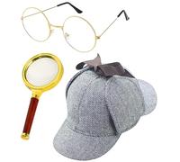Set costumi investigativi - Kit cosplay Sherlock, oggetti di vestiti vintage | Cappello, vetro d'ingrandimento, costume per occhiali Set per bambini, ragazzi, ragazze, donne, festa, Halloween, palcosc