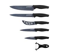 Set Couteau Cuisine Professionnel - Couteaux Tranchant en Acier Inoxydable - Poignée ergonomique, Douce et confortable - Set de 5 couteaux + econome - Gris - Herzberg HGKL6-GMR