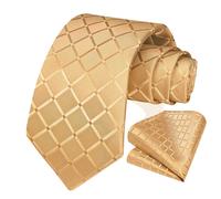 Set cravatta e Fazzoletto da Taschino, a quadri, Colore Champagne