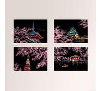 Set creativo di 4 pezzi per pittura con vista notturna della città dei bambini e disegni di edifici per promuovere lo sviluppo artistico (Sakura)
