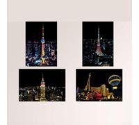 Set creativo di 4 pezzi per pittura con vista notturna della città dei bambini e disegni di edifici per promuovere lo sviluppo artistico (Moden City)