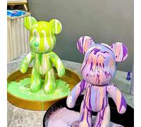 Set creativo di adesivi per dipingere quadri bianchi a forma di orsetto, articoli di artigianato fai-da-te con orsetti in stile fluido Verde Azzurro Cielo Bianco/Orso Fluido + Confezione Materiali,Pac