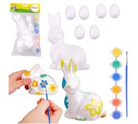Set creativo di Pasqua - uova in polistirene e coniglietto da dipingere, 6 colori