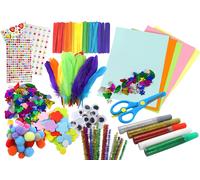 Set creativo per piccoli artisti con adesivi, pompon, piume e glitter