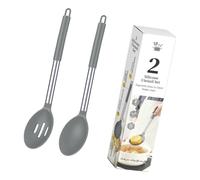 Set cucchiai da cucina in coppia con acciaio, Gray | Manici in acciaio inossidabile con cucchiaio solido e scanalato per zuppe, pentole e preparazione dei pasti