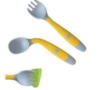 Set cucchiaio e forchetta con alimentazione automatica - Posate da allenamento in silicone morbido e flessibile, impugnatura ergonomica arrotondata, utensili da svezzamento LED per bambini lavabili in