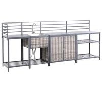 Set cucina da esterno 4 elementi in alluminio e PE Rattan con lavello grigio Mir