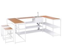 Set cucina da esterno con lavello 6 elementi acciaio bianco con tavolo bar a 2 p