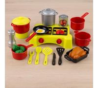 Set Cucina Giocattolo 21 Pezzi con Pentole, Padelle, Utensili e Cibi Finti - Gioco di Ruolo per Bambini - Cucinetta Educativa per Imparare a Cucinare Giocando