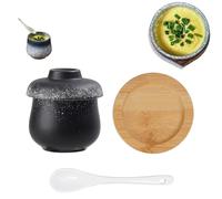 Set cuociuova in ceramica retrò da 250 ml con coperchio, vassoio in ceramica e cucchiaio - Pentola for uova, stoviglie da cucina vintage for casa, hotel, ristorante