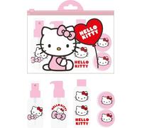 Set cura personale viaggio Hello Kitty | Kit bottiglie riutilizzabili con adesivi e sacchetto trasparente | Accessori da viaggio kawaii per ragazze